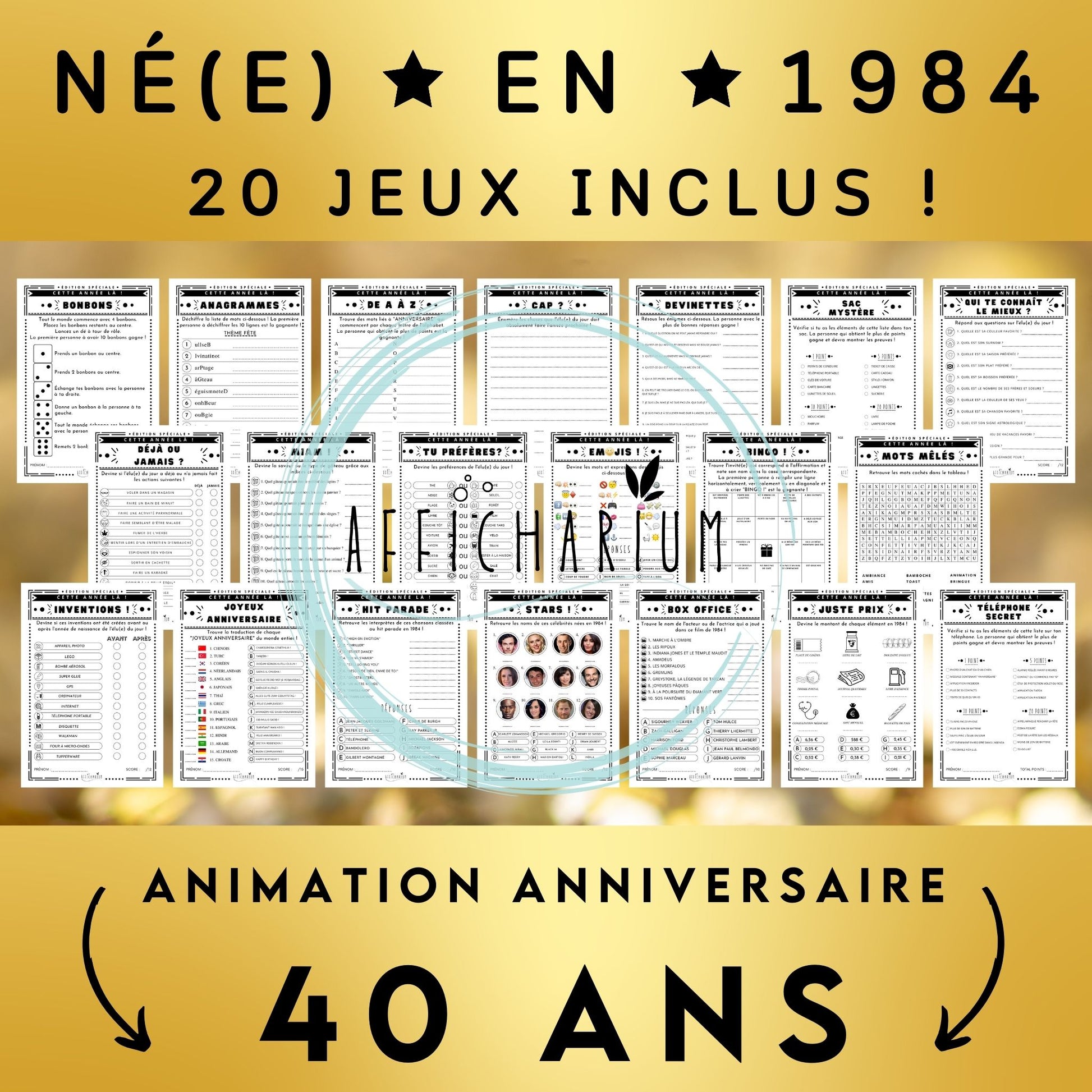 20 jeux d'anniversaire pour les 40 ans, année 1984. Jeux français. 