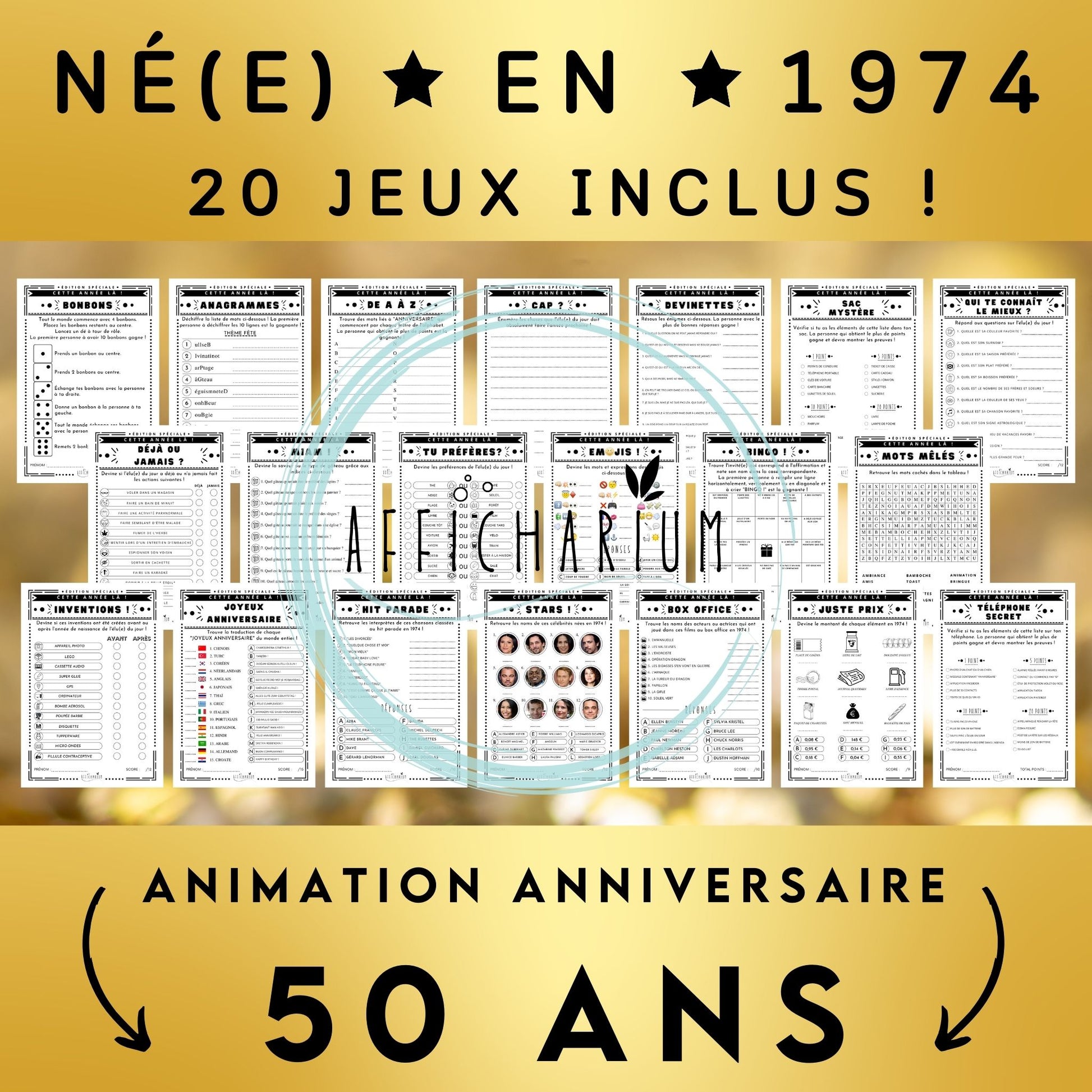 20 jeux d'anniversaire pour les 50 ans, année 1974. Jeux français. 